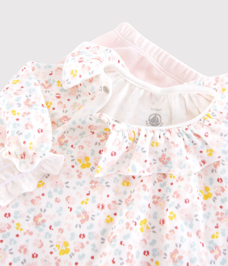Robe et legging b&eacute;b&eacute; &agrave; fleurs en coton biologique blanc/multicouleur
