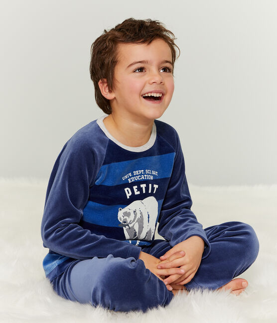 Pyjama petit garçon en velours bleu MEDIEVAL/bleu MAJOR