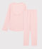 Pyjama à rayures milleraies petite fille en côte rose GRETEL/blanc MARSHMALLOW