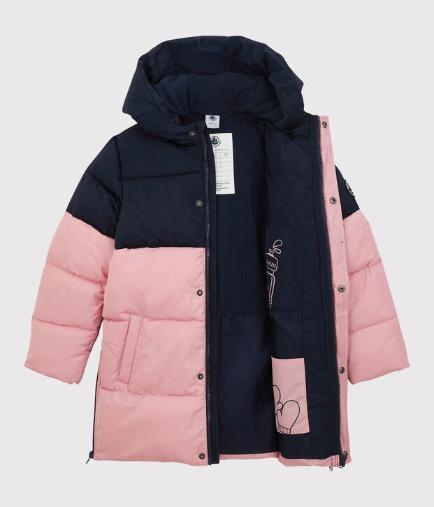 Lang meisjes/jongens donsjack blauw/roze