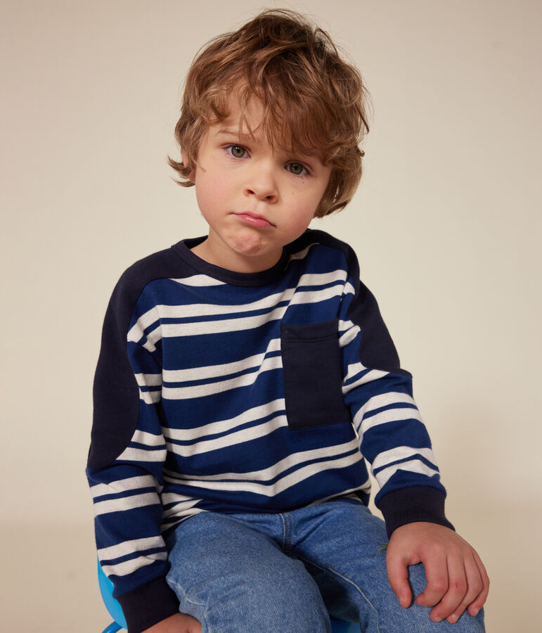 Sweatshirt en coton &eacute;pais enfant gar&ccedil;on bleu/beige