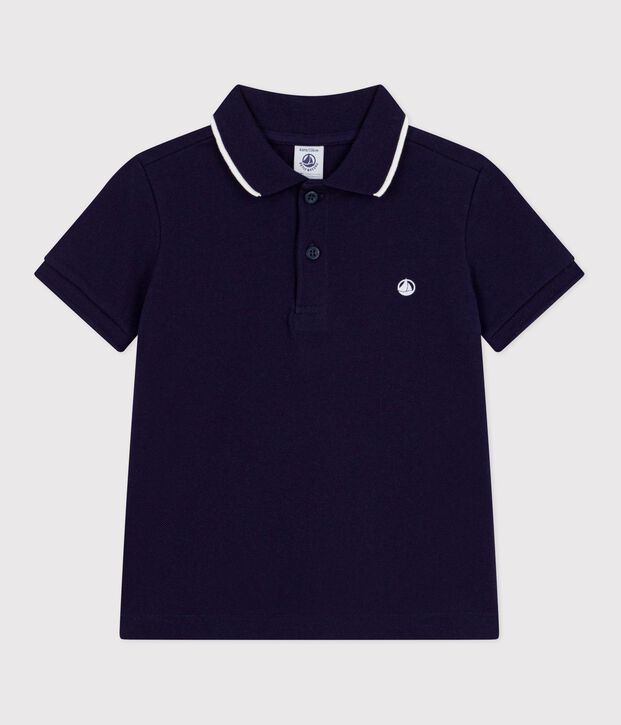 Polo enfant &agrave; manches courtes en coton bleu marine