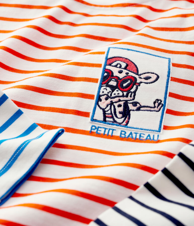 Meisjes-jongens t-shirt met lange mouwen wit/oranje/multicouleur