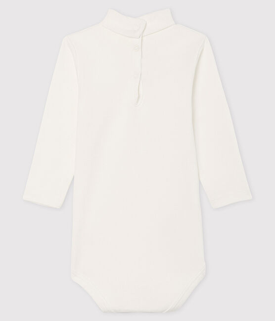 Body met lange mouwen en opgerolde kraag baby wit MARSHMALLOW