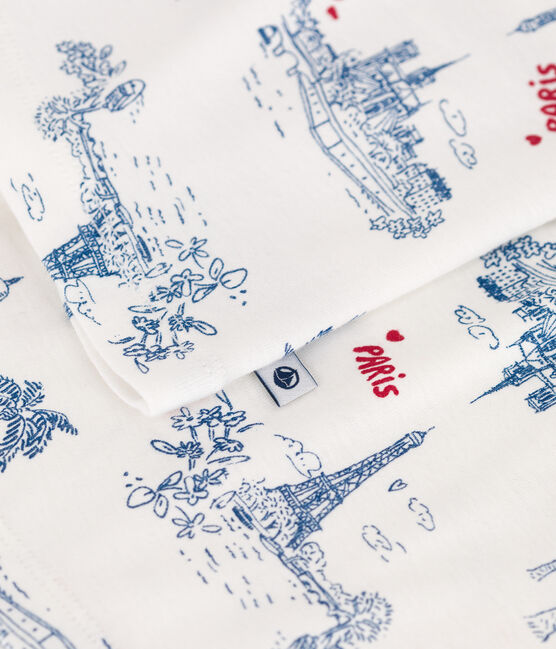 Korte katoenen kinderpyjama met Parijs-print wit MARSHMALLOW/wit MULTICO