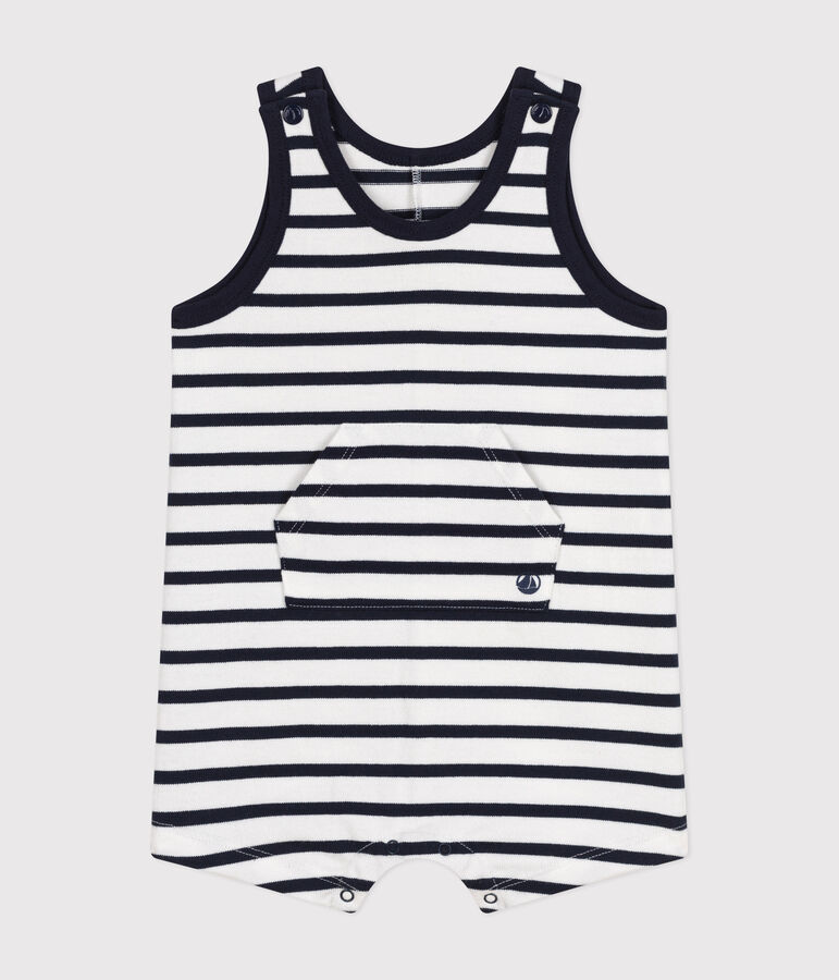 Combinaison courte en jersey b&eacute;b&eacute; blanc MARSHMALLOW/bleu SMOKING