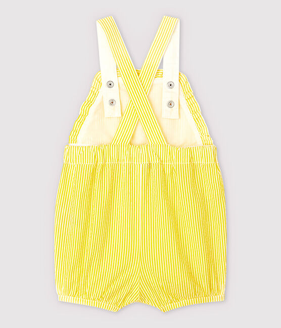 Korte gestreepte seersucker-tuinbroek voor babymeisjes geel SHINE/wit MARSHMALLOW