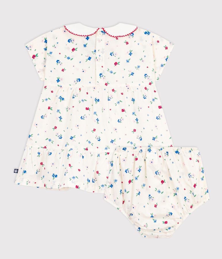 Robe b&eacute;b&eacute; en coton manches courtes et son bloomer imprim&eacute;s fleurs blanc MARSHMALLOW/blanc MULTICO