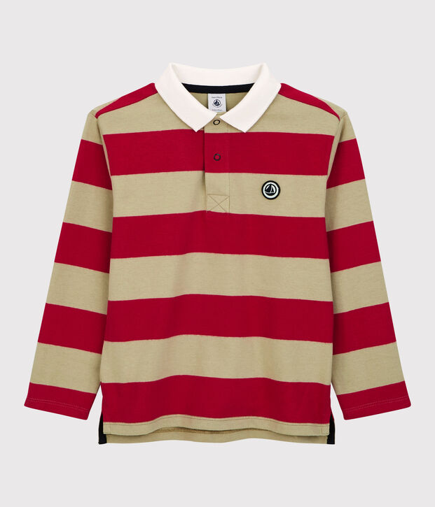 Gestreepte jongenspolo met lange mouwen van katoen rood/beige