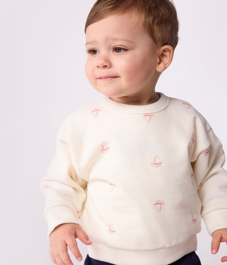 Katoenen babysweatshirt met vintage bootprint ecru/rood