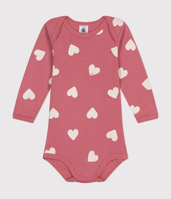 Katoenen body met lange mouwen voor baby's roze ROSEWOOD/ MARSHMALLOW