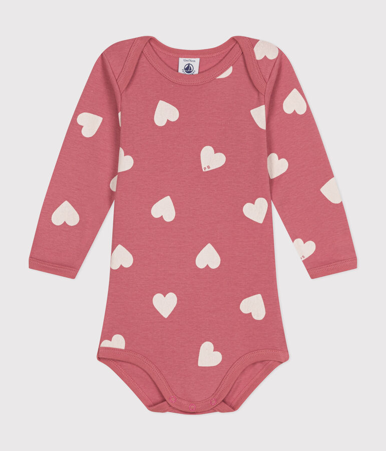 Katoenen body met lange mouwen voor baby's roze/wit