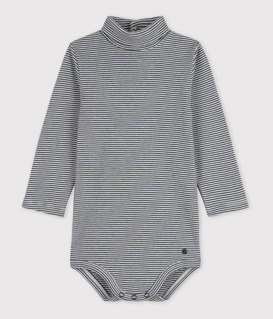 Body manches longues bébé rayé col roulé en coton DUCKY/ MARSHMALLOW