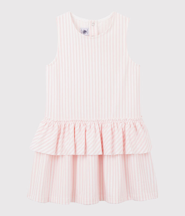 Mouwloze jersey jurk voor meisjes roze/wit