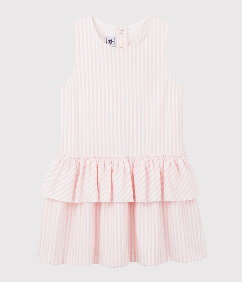 Robe sans manches en jersey enfant fille rose/blanc