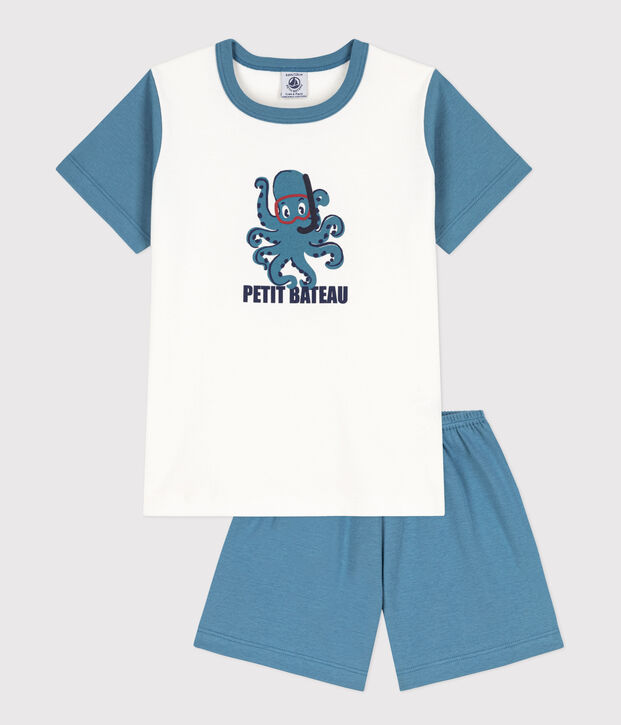 Pyjacourt poulpe en coton enfant bleu/blanc