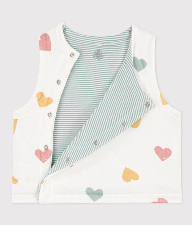 Gilet sans manche b&eacute;b&eacute; coeurs reversible en coton blanc/multicouleur