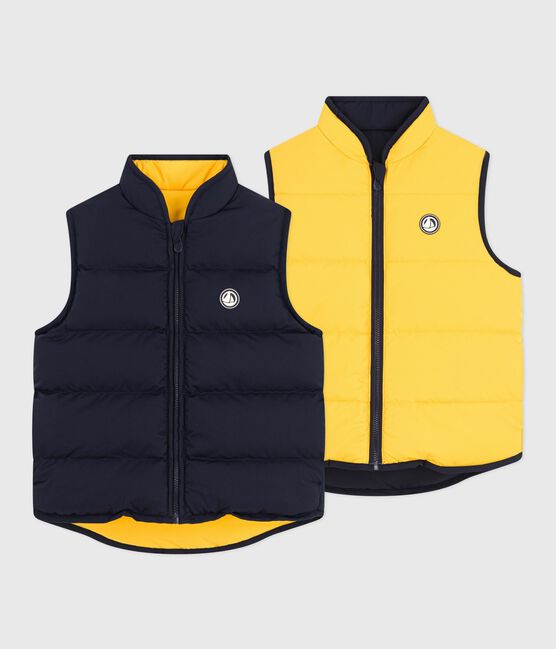 Doudoune enfant sans manche bicolore réversible bleu SMOKING/jaune JAUNE