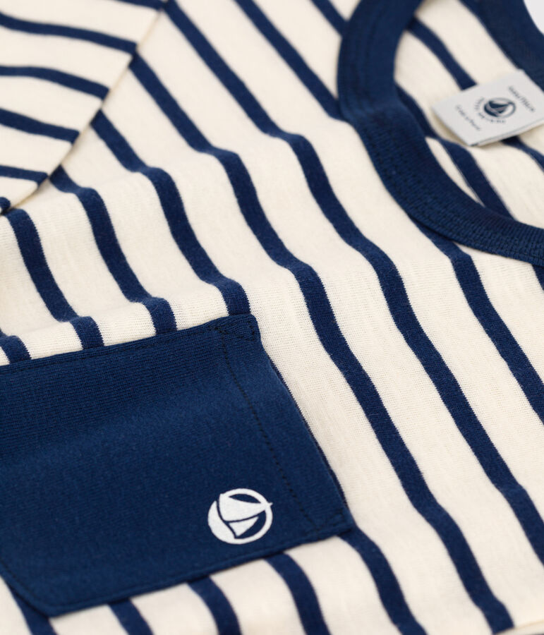 Jongens-T-shirt met lange mouwen ecru/blauw