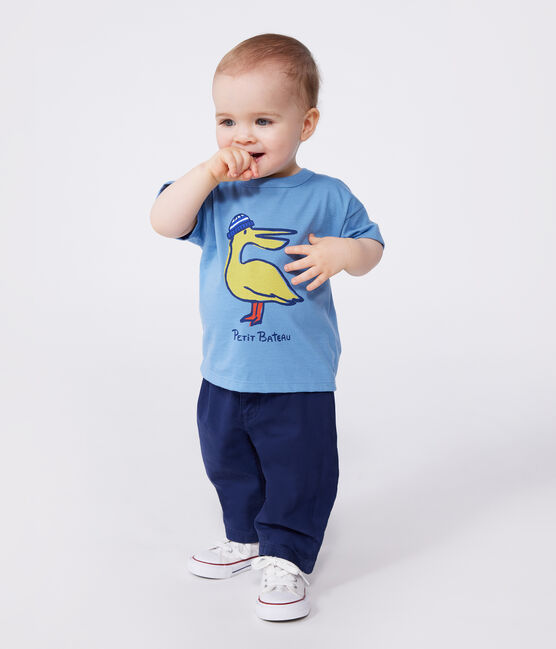 Effen katoenen T-shirt met korte mouwen voor baby's blauw ALASKA