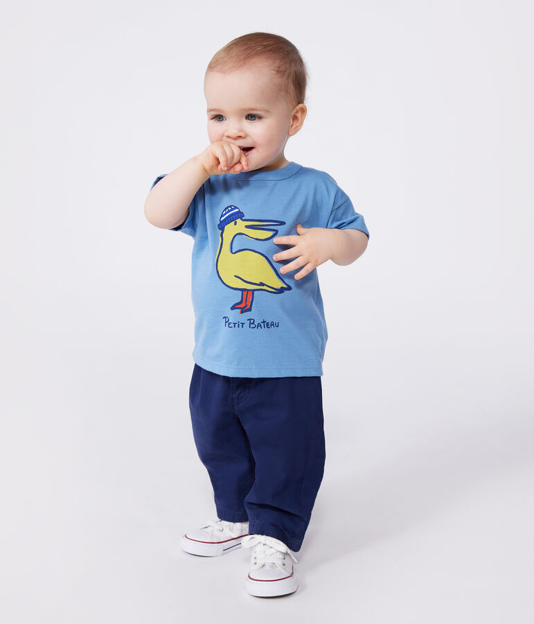 T-shirt b&eacute;b&eacute; en coton &agrave; manches courtes uni bleu
