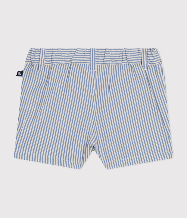 Short en seersucker b&eacute;b&eacute; bleu/blanc