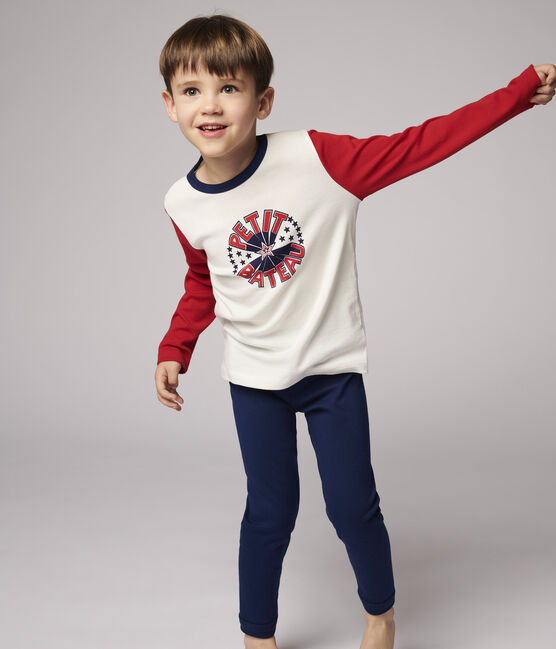 Katoenen pyjama voor kleine jongens blauw MEDIEVAL/wit MULTICO
