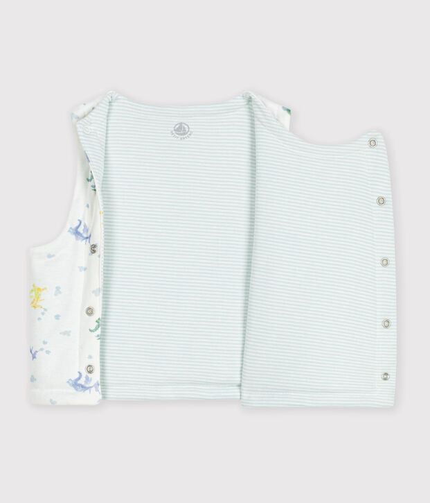Omkeerbare katoenen cardigan zonder mouwen met drakenprint wit/multicouleur