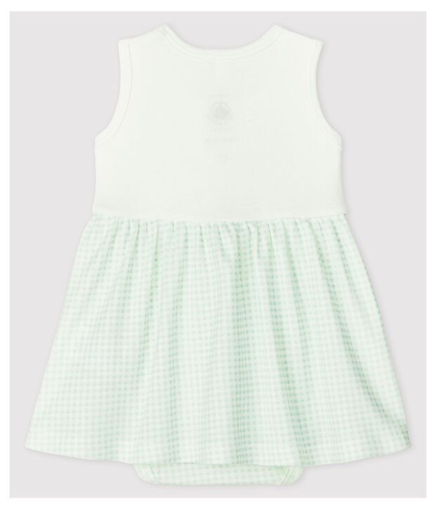 Robe-body vichy b&eacute;b&eacute; fille en coton biologique blanc/bleu