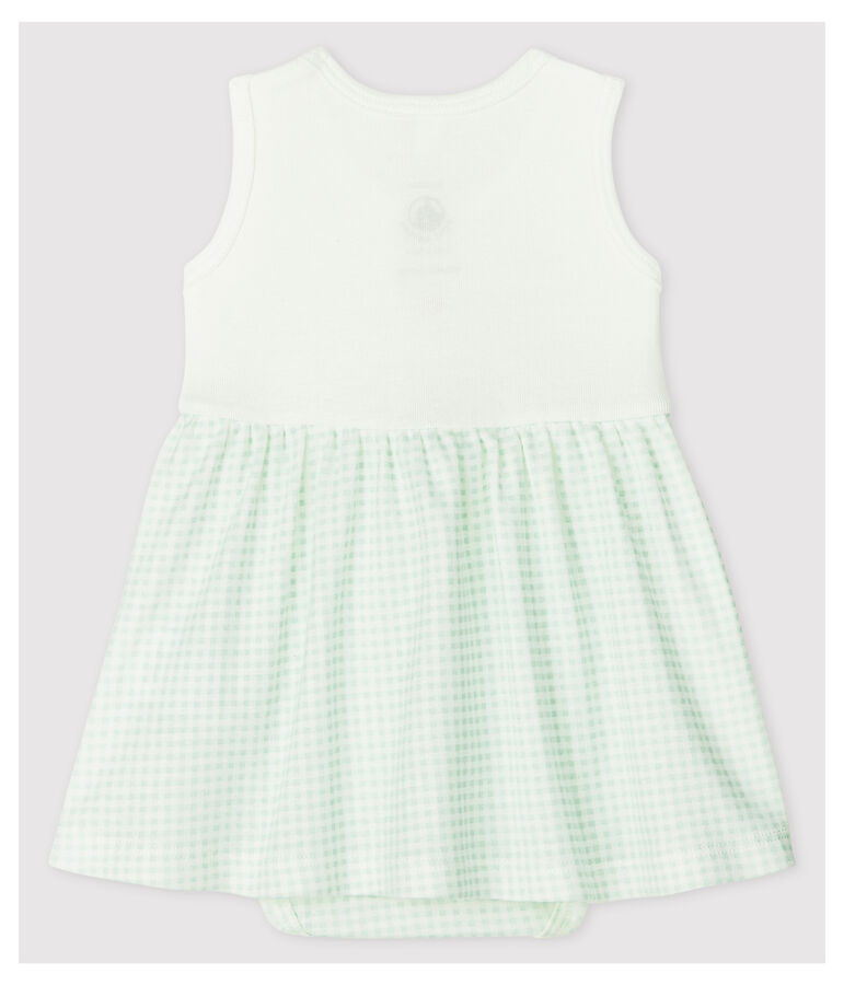 Robe-body vichy b&eacute;b&eacute; fille en coton biologique blanc/bleu
