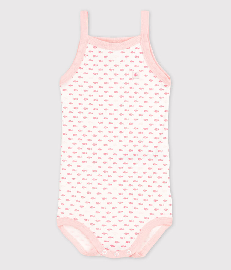 Body &agrave; bretelles b&eacute;b&eacute; fille blanc ECUME/rose MINOIS/ MULTICO