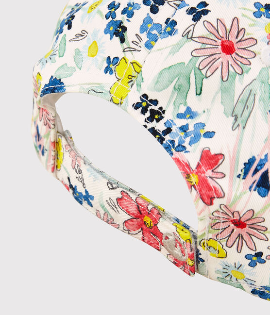 Pet met bloemenprint voor meisjes wit MARSHMALLOW/wit MULTICO