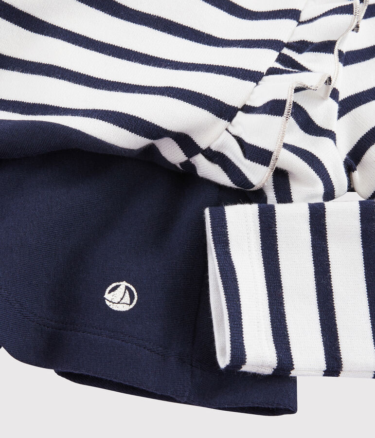 Robe manches longues enfant fille blanc MARSHMALLOW/bleu SMOKING