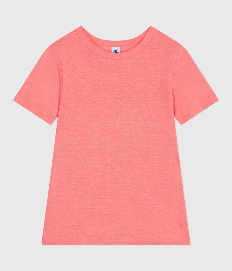 Dames-T-shirt van effen katoen met korte mouwen roze