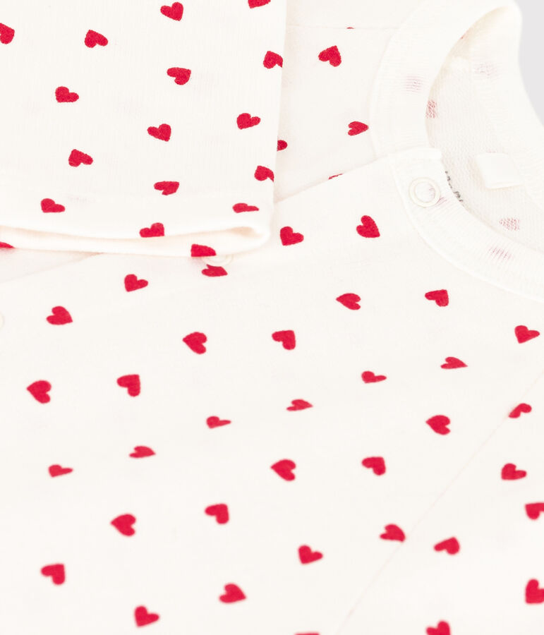 Lang pakje met kleine hartje in molton voor baby's wit/rood