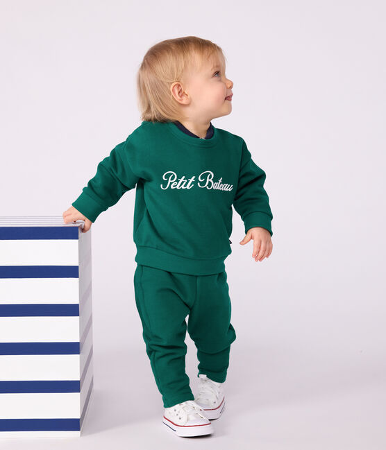 Sweatshirt bébé en coton brodé Petit Bateau vert EVERGREEN