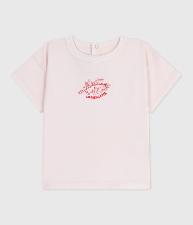 Tee-shirt b&eacute;b&eacute; en coton &agrave; manches courtes uni rose clair
