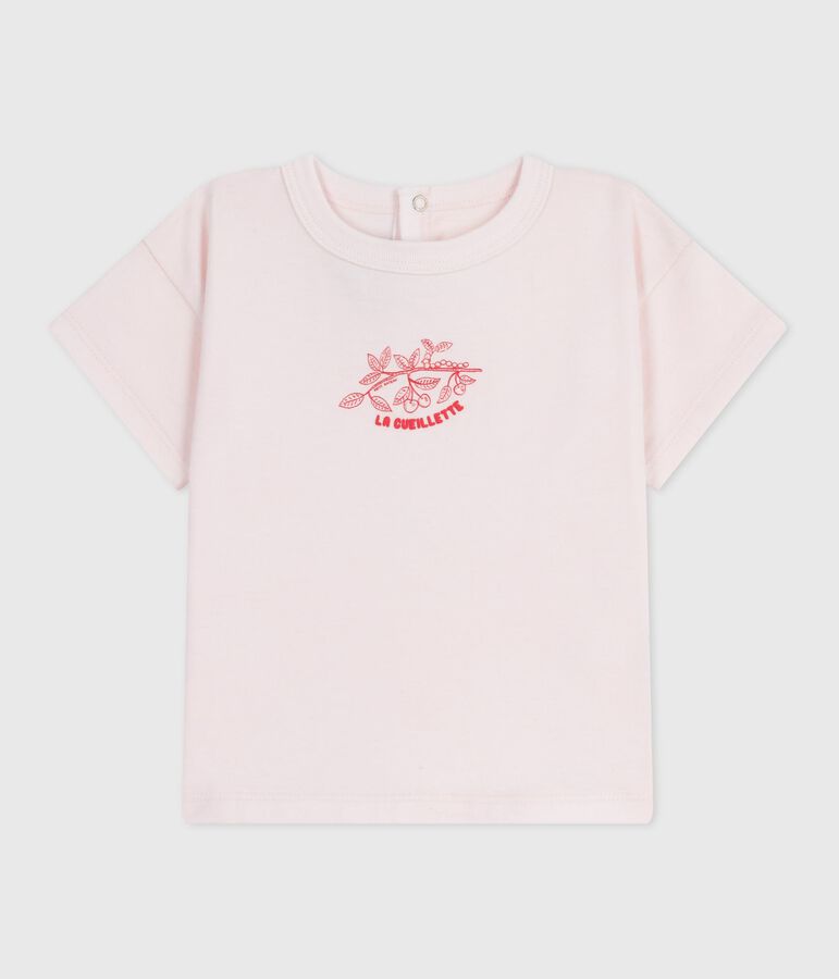 T-shirt b&eacute;b&eacute; en coton &agrave; manches courtes uni rose