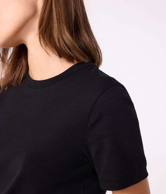 L'Iconique, T-shirt met korte mouw van effen ribstof voor dames zwart BLACK