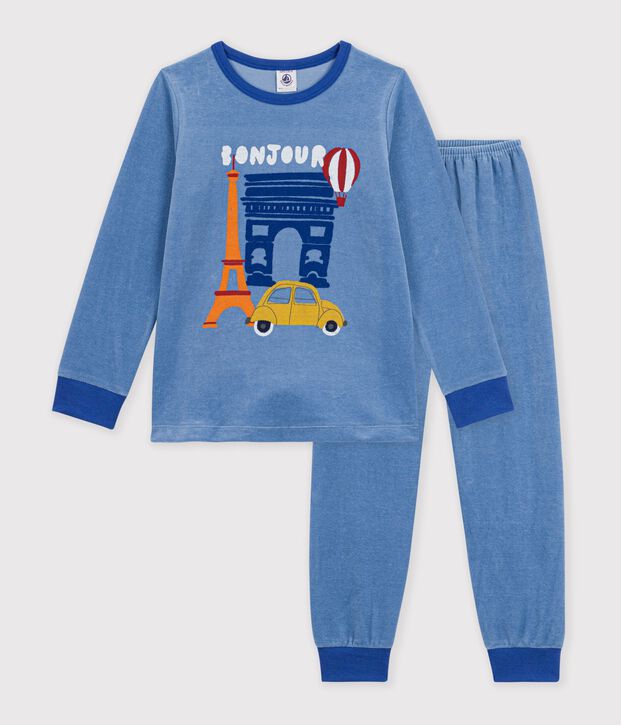 Fluwelen kinderpyjama met Parijs-print blauw