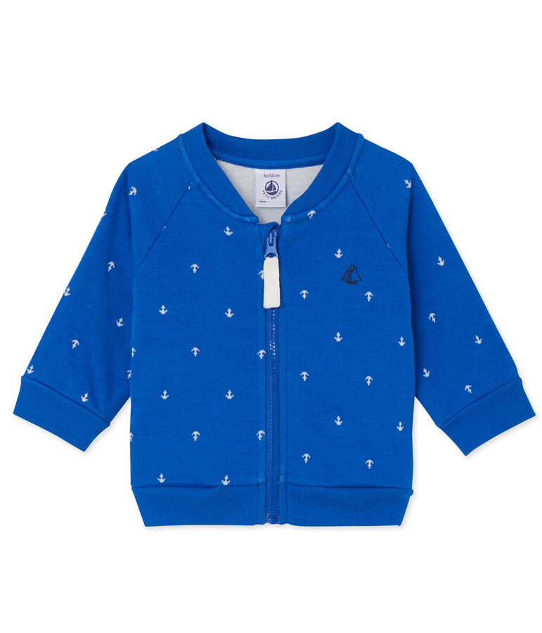 Cardigan b&eacute;b&eacute; gar&ccedil;on en tubique bleu DELFT/blanc LAIT