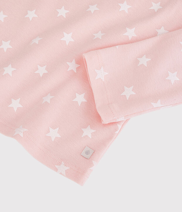 Pyjama imprim&eacute; &eacute;toiles petite fille en coton rose/blanc