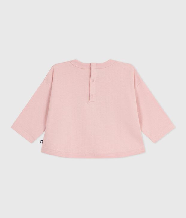Tee-shirt b&eacute;b&eacute; en coton &agrave; manches longues, motif chat rose clair