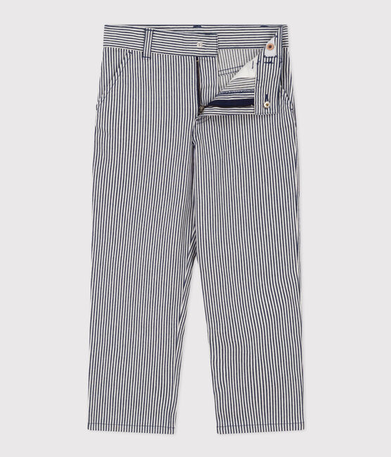 Pantalon en toile de coton rayé enfant garçon bleu MEDIEVAL/blanc MARSHMALLOW