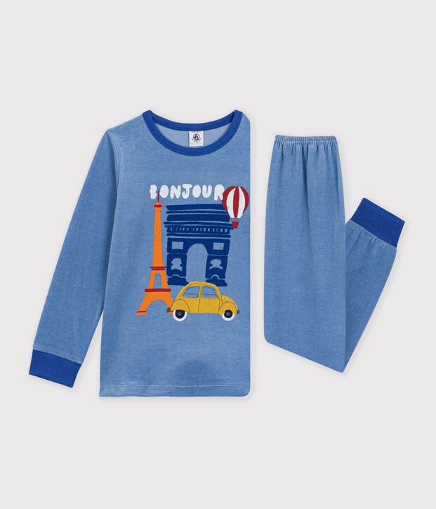 Fluwelen kinderpyjama met Parijs-print blauw