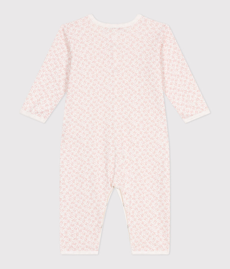Katoenen babypyjama zonder voetjes met bloemenprint wit/roze