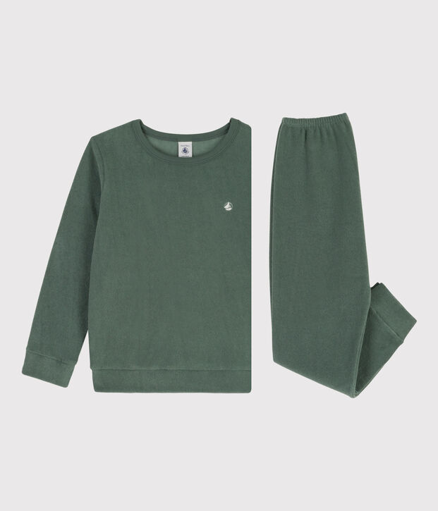 Pyjama en bouclette &eacute;ponge gratt&eacute;e enfant vert