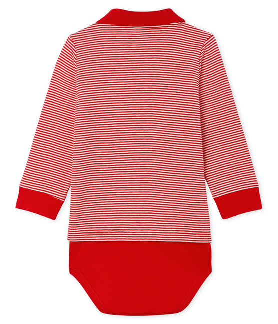Polobody met milleraies streep babyjongen rood TERKUIT/wit MARSHMALLOW