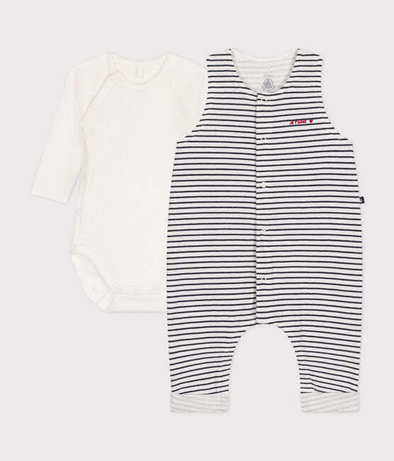 Ensemble combinaison et body en coton bébé blanc MARSHMALLOW/bleu SMOKING