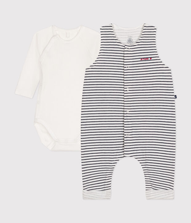 Katoenen babypakje en -rompertje wit/blauw